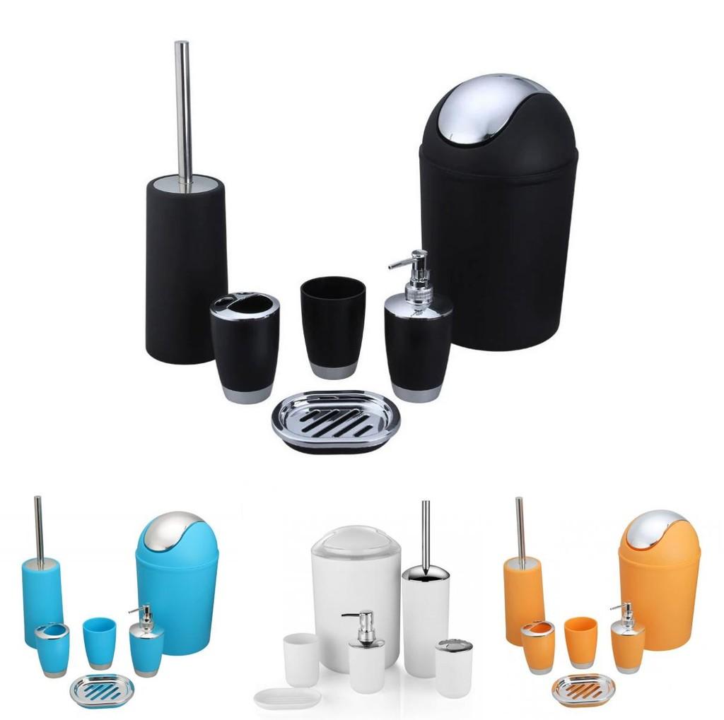 Bathroom Accessories Six Piece Plastic Washroom Set With Toothbrush Cup And Storage For Gift And Office