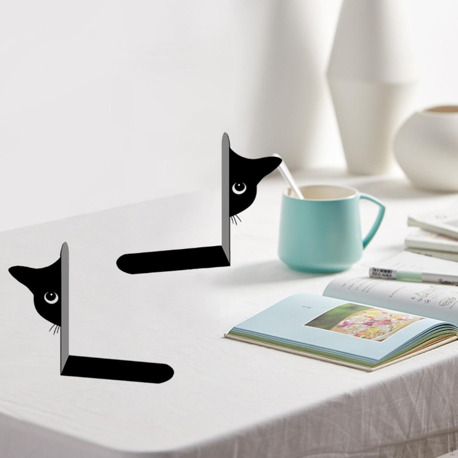 

2 шт., металлические украшения для полок, скульптурные стопоры, держатели для переплетов и разделителей Half Face Cat