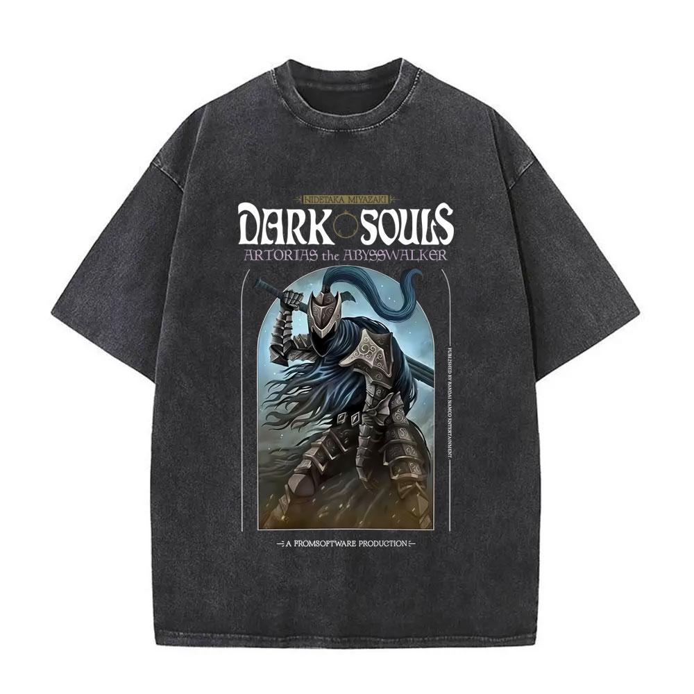 Washed Vintage Game Dark Souls Tshirt Men Women S Retro Gothic Rock Short Sleeve Tshirts Mens Punk Oversized Cotton T Shirt