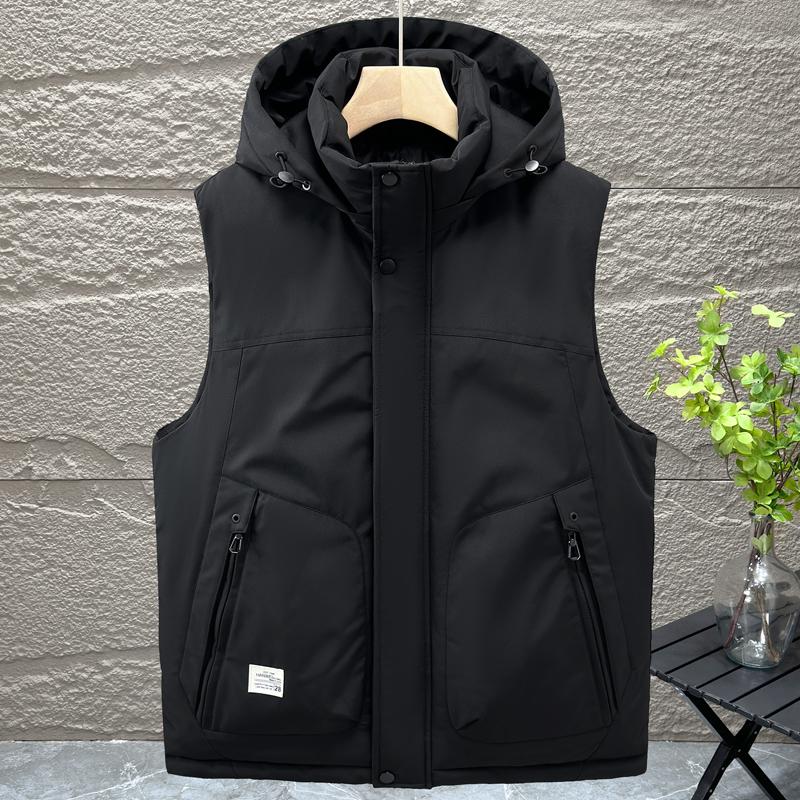 

Модный зимний жилет, мужская верхняя одежда с капюшоном, большие размеры, повседневные толстые парки без рукавов, мужские куртки высокого качества L чёрный