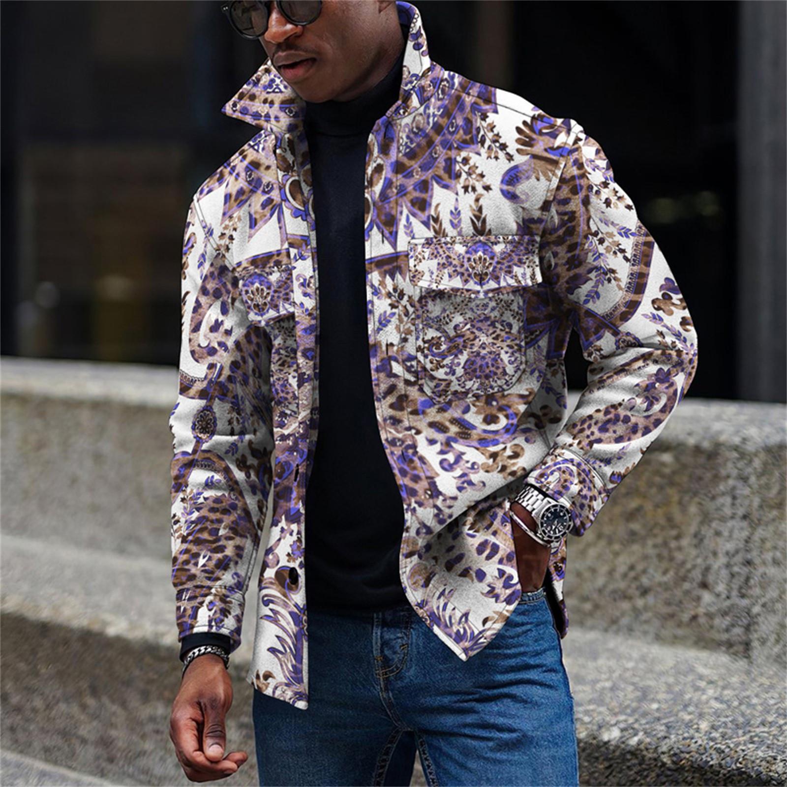 

Мужская модная тенденция, повседневная повседневная куртка на пуговицах с длинным рукавом с принтом XXL
