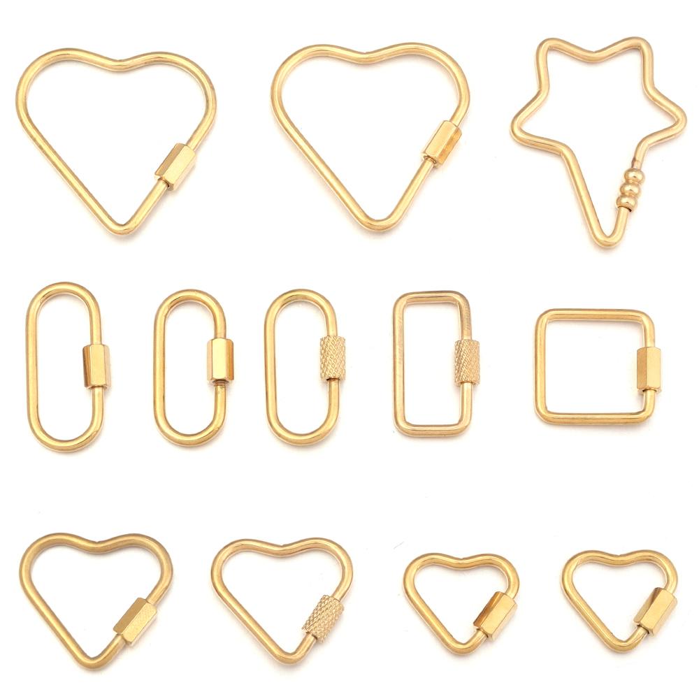 2pcs/lot Stainless Steel Screw Clasps Oval Heart Shape Carabiner Lock Clasp For Jewelry Connector Fastener DIY Keychain Supplies