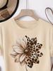 Neues Damen Retro Blumen- und Leopardenmuster Rundhals Kurzarm T-Shirt Freizeit- und Urlaubskleidung Urban Style Bedrucktes T-Shirt