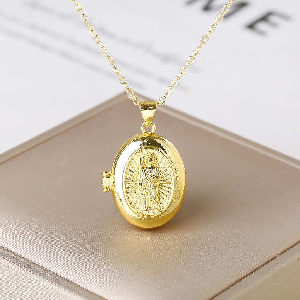 New Trendy Openable Religious Virgin Mary Saint Jude Zircon Photo Box Pendant Necklace for Female Male Daily Party Jewelry