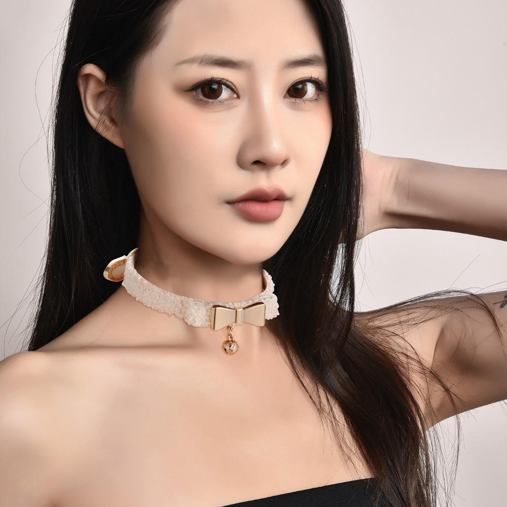 Colier tip choker punk Harajuku cu fundă din piele pentru club de noapte și purtare zilnică