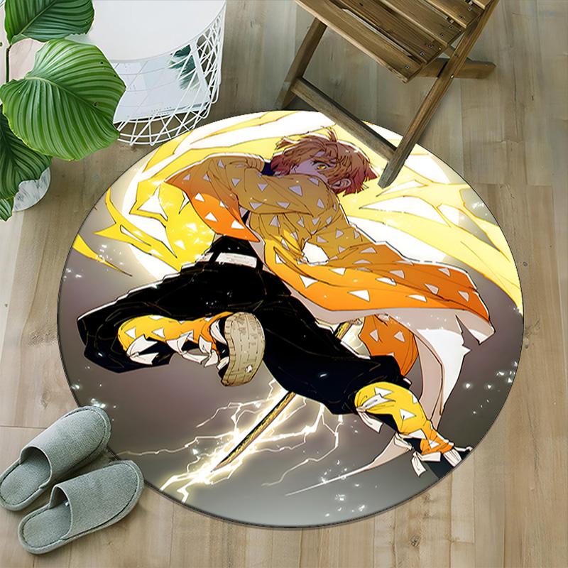 1pc Agatsuma Zenitsu Carpet, Round Rug, Comfortable, Suitable for Entryways, Living Rooms, Office, And Bedrooms, Christmas Decoration