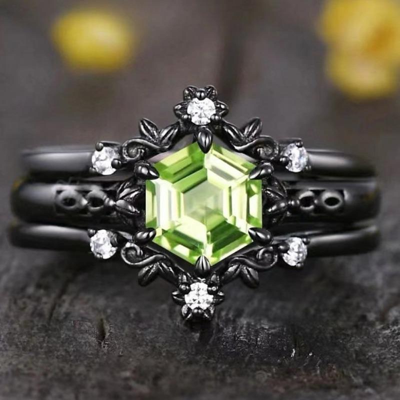 

European and American new fashion gun black branch shape polygonal zircon inlay personalized versatile light luxury women s ring 7&Black Gun Plated зелёный