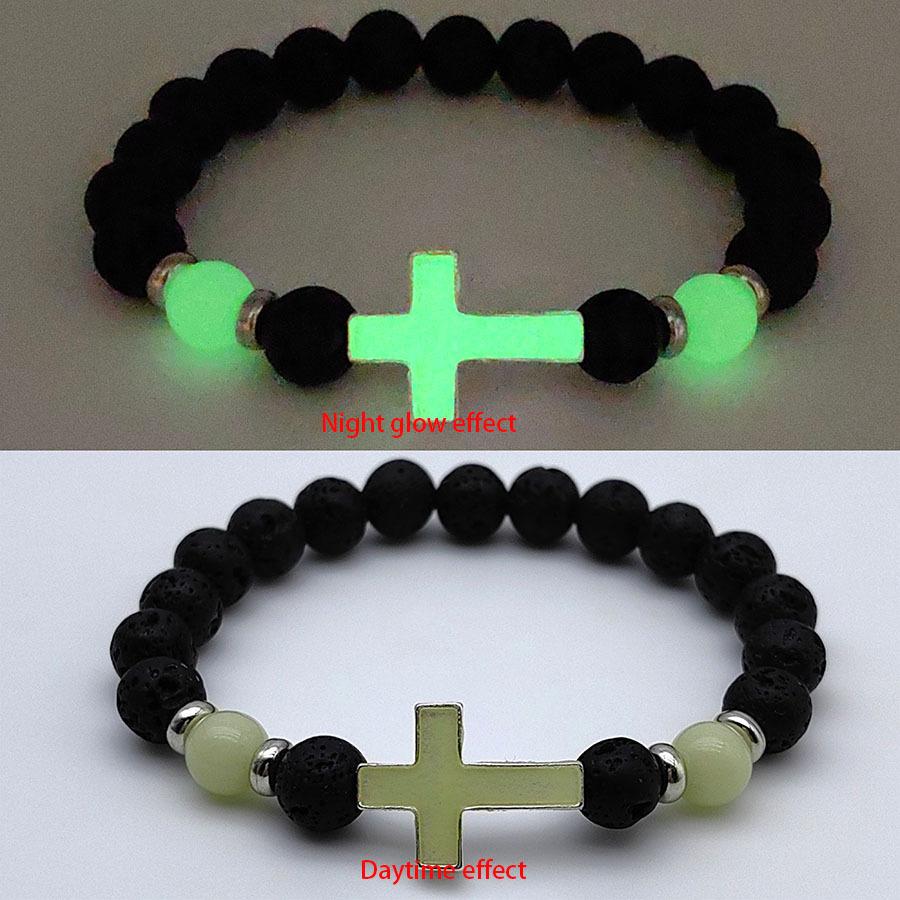 Men'S Bracelet Natural Stone Retro Bangle Luminous Jewelry Accessories Bracelet Cross Natural Volcanic Stone  Accessories