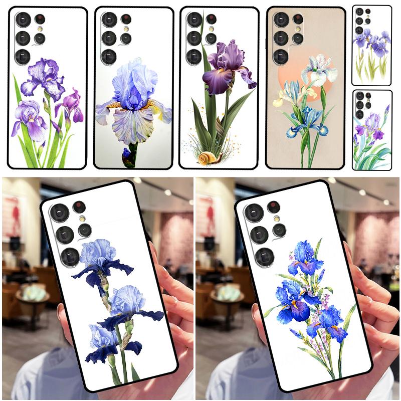 

Blue Iris Flower Back Cover For Samsung Galaxy S20 FE S21 FE S22 Ultra Note 20 10 S8 S9 S10 S22 Plus Case