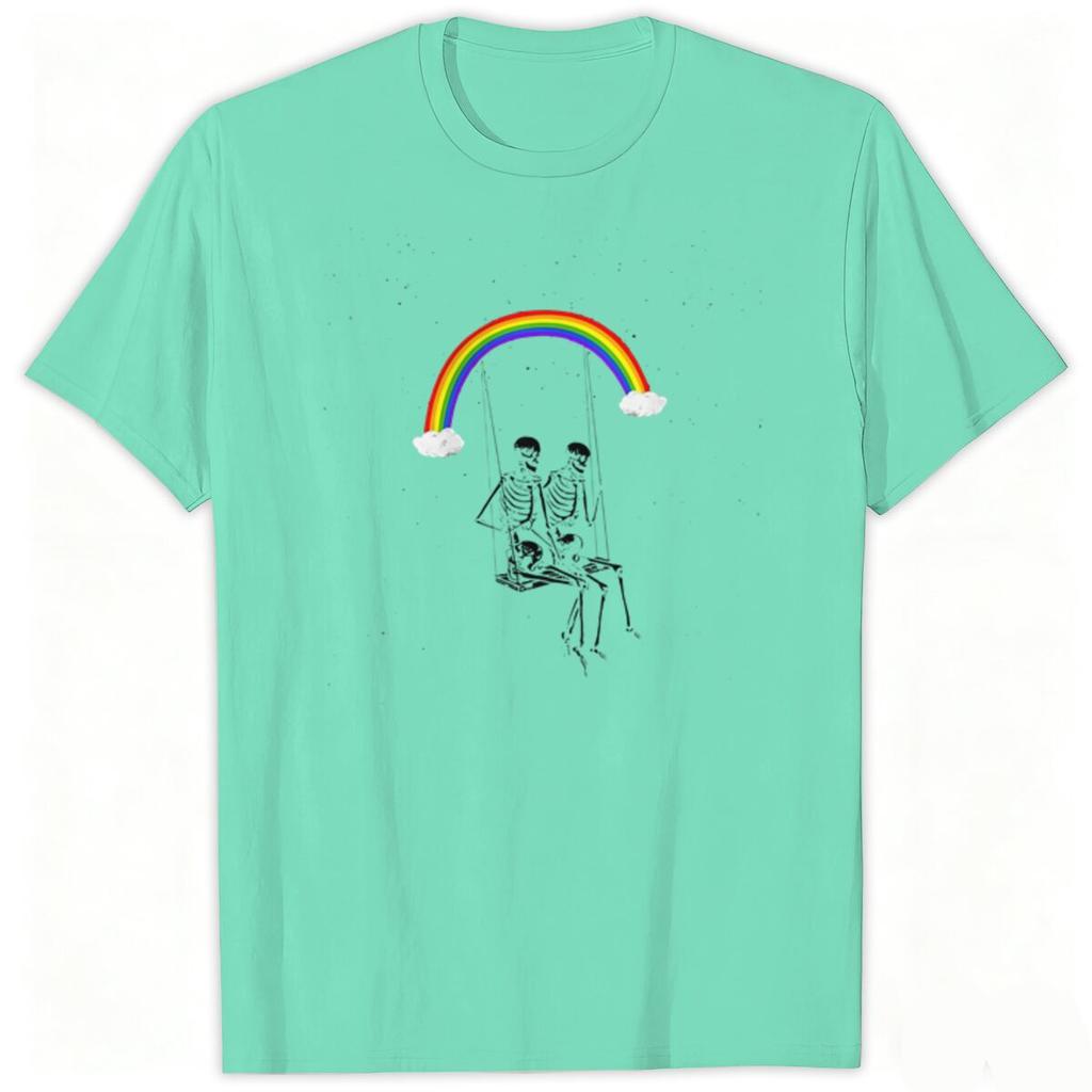 Funny Skull Rainbow Tshirts Rainbow Lgbtq Pride Short Sleeve Tops Tees Unisex Unisex Tshirt Skeleton Couple Vintage Summer Tshirt