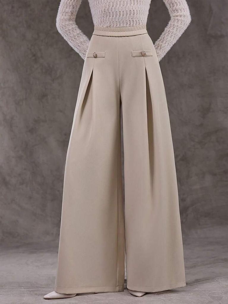 European High Waist Casual Wide-Leg Pants for Women - Elegant and Stylish
