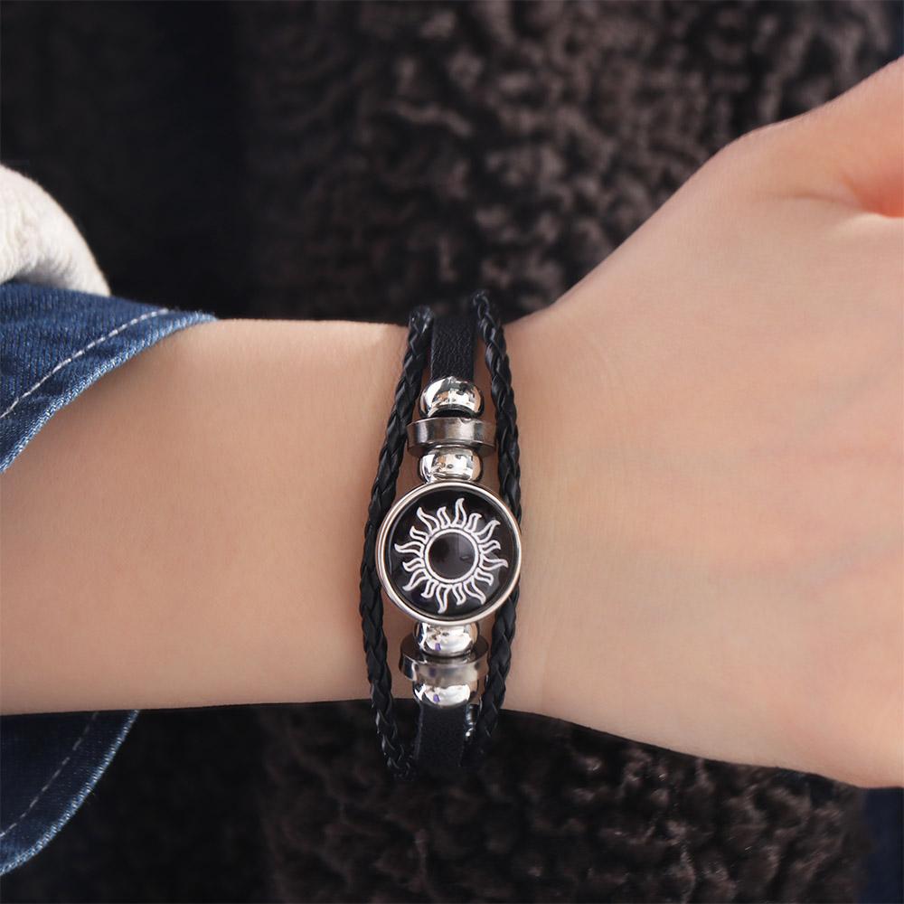Sun Moon Couple Bracelet Three-layer Bead Woven Bracelet Fashion Leather Bracelet Couple