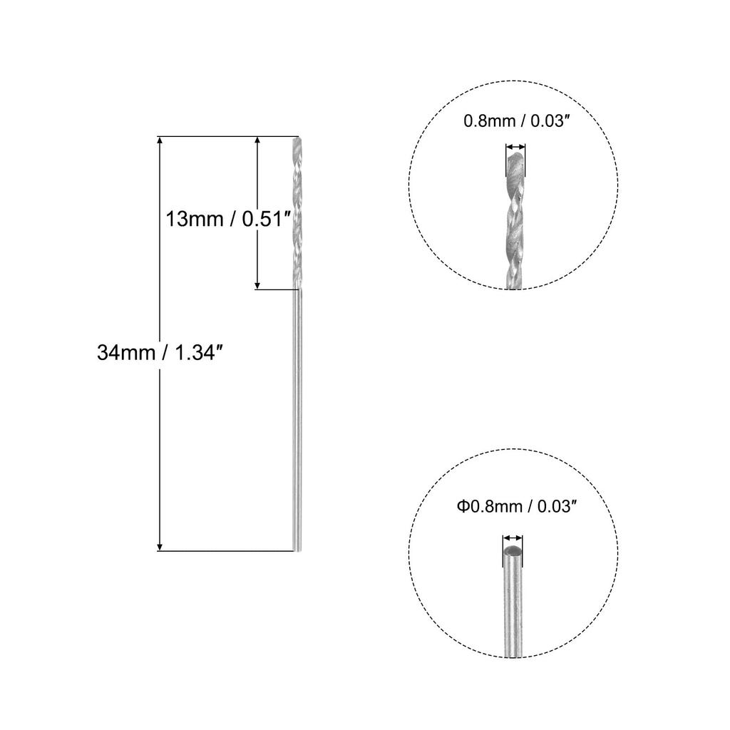 uxcell W6542 Micro Drill Bit, 0.03 inch (0.8 mm), HSS (High Speed Steel), Full