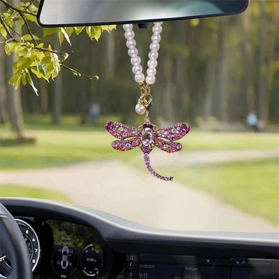 Yousheng Rhinestone Dragonfly Car Hanging Ornament Bling Rearview Mirror Pendant for Vehicle Sparkling Interior Decoration for Women