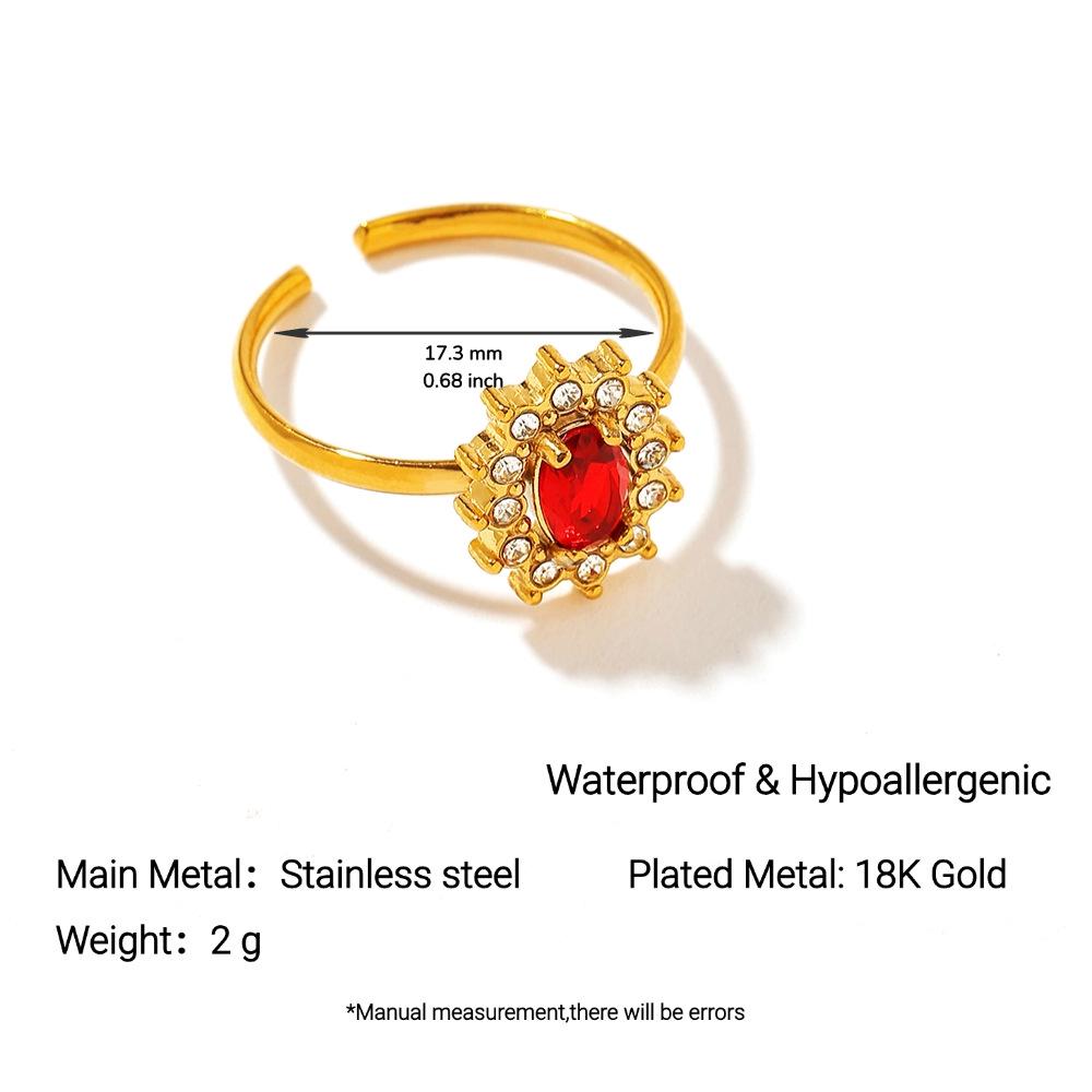 18k Gold-Plated Stainless Steel Open Ring with Sun Red Zirconium - High-End, Non-Fading Design for Women