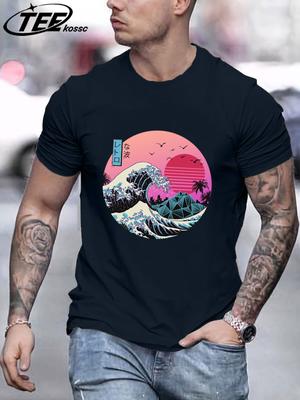 Tsunami And Sunset Are Both Beautiful Man TShirt Loose Cotton Retro Tee Trendy ONeck Short Sleeve Fashion Summer Casual Top