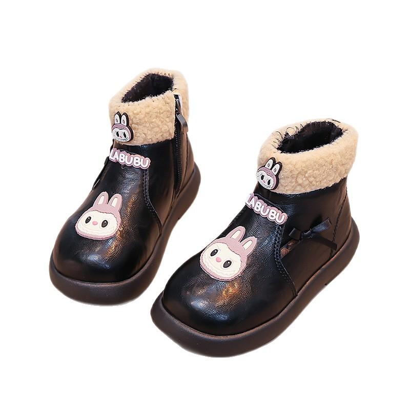 [Kids Cartoon Fleece Lined Ankle Boots Winter Warm Cotton Boots for Girls Toddler Martin Boots with Thick Sole]