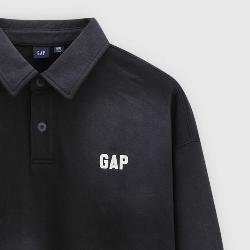 Gap Unisex Vintage Washed Logo Embroidered Loose Long Sleeve Polo Shirt