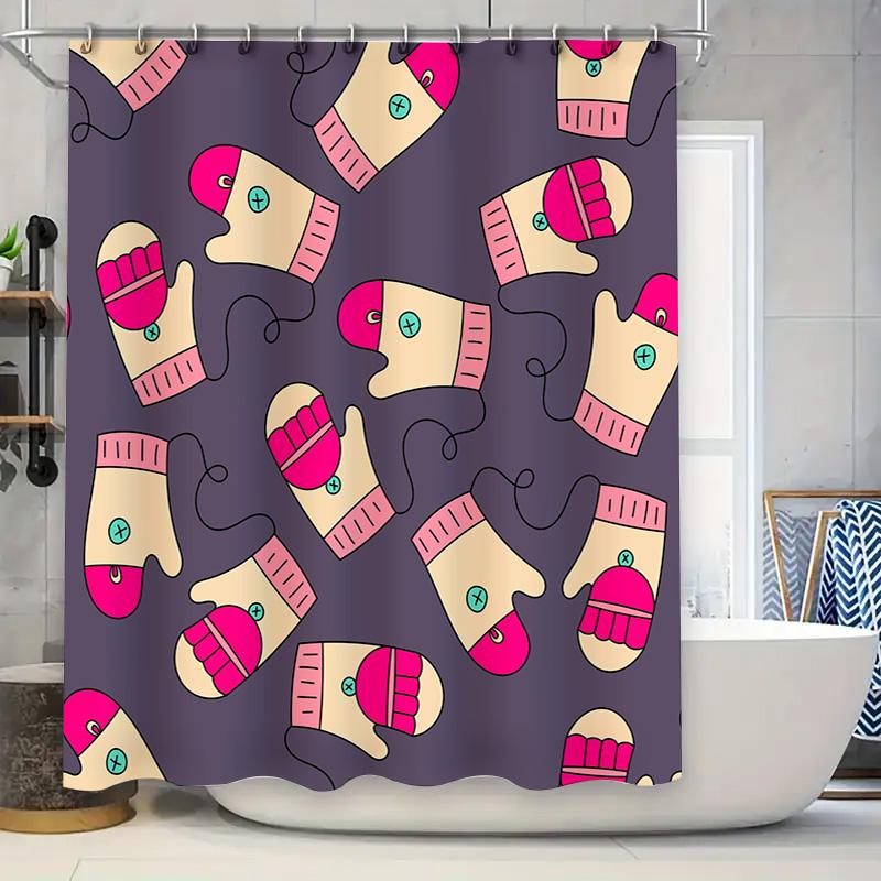 

Patterned Bathtub Shower Curtain With Warm Color Pompom Design For Bathroom Decoration In Purple Pink Waterproof Fabric Material W60H190(CM)-1 Pcs