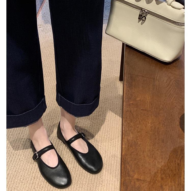 Seconds Hair~ Grape Mother, Well-behaved Round Head, Leather Soft Surface, Minimalist Word with Shallow Mouth Girl Mary Jane Single Shoes