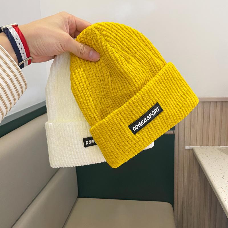 Autumn and Winter Woolen Pullover Hat for Women Fashionable and Versatile Letter Label Knitted Hat for Cycling Windproof Baotou Cold Hat for Men