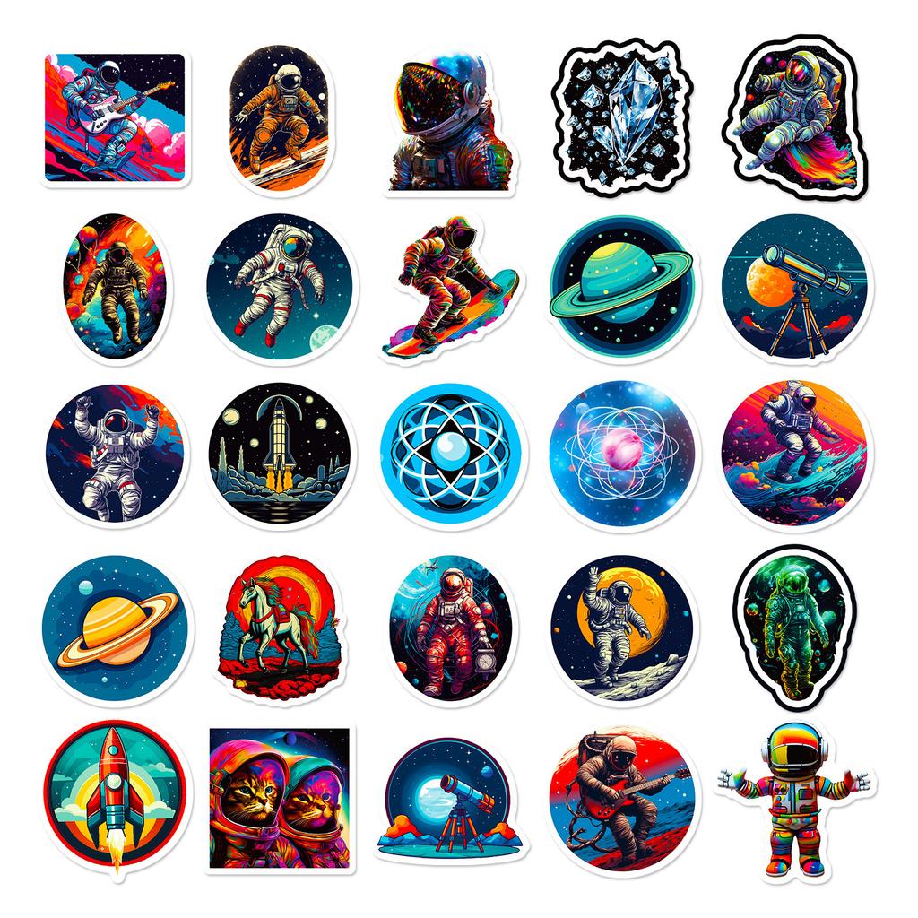 50 New Planet Rocket Astronaut Space Decoration Stickers Personalized Creative DIY Waterproof Stickers