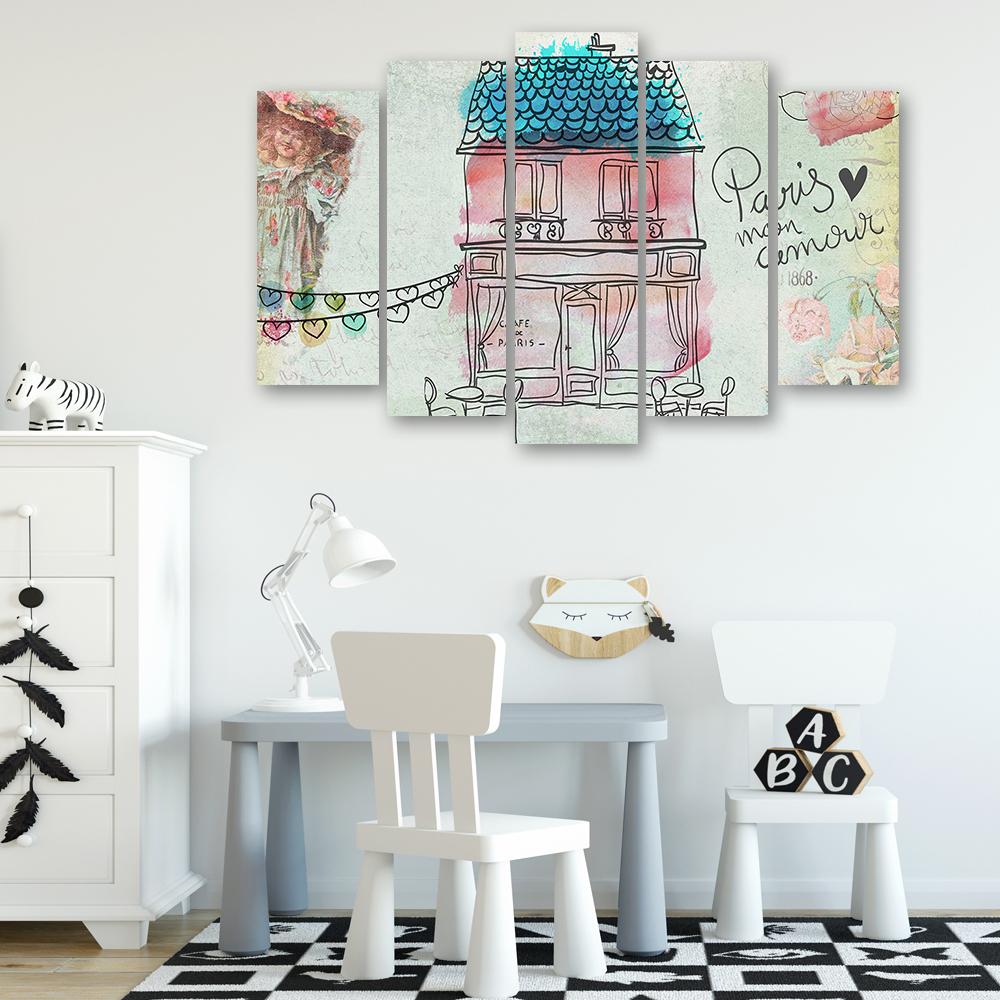 Five Piece Picture Canvas Print Coloured House
