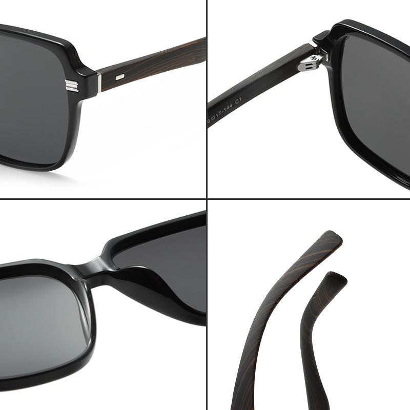 Men's Polarized Driving Sunglasses with TR Frame & Wood Grain Arms, Ideal for Larger Faces