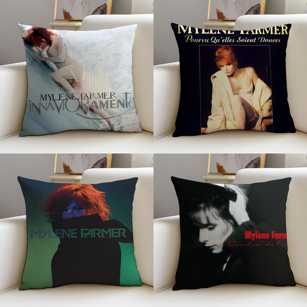 Enchanting MMylene FarmerS Cushion Cover Breathable and Skinfriendly Linen Pillowcase Square Removable and Washable Cushion