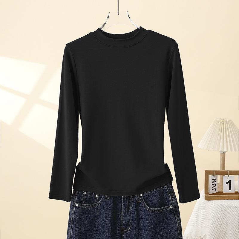 Women's Long Sleeve Slimming Cotton Base Layer Top - Spring/Autumn Fashionable Versatile Round Neck T-shirt, 2025 New Arrival