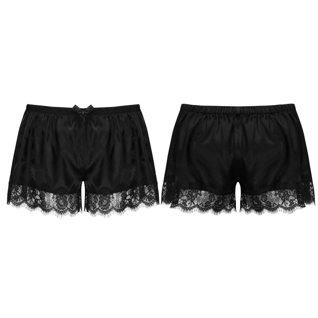 Buy Men's Lace Trim Boxers Shorts Sleepwear Satin Pajama Bottom