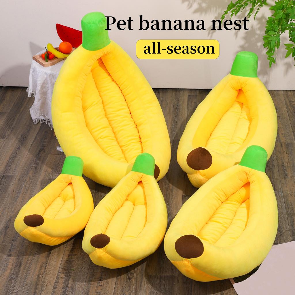 1 Stück Gelbes Bananenboot-Nest Kann Zerlegt und Gewaschen Werden Kleines und Mittleres Größe Katzen und Hunde Allgemeines Haustierbett Warmes Hundebett Bananenförmiges Nest
