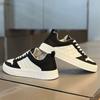 Fashion 2025 Summer Mens Two-Tone Skate Sneakers Breathable Leather Casual Shoes Black/White Streetwear Comfort Footwear for Trendy Teen