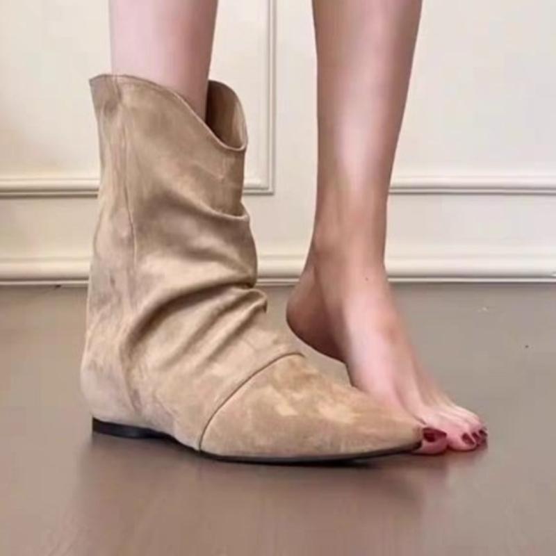 Ankle Boots Women Suede Flats Shoes Sexy Pointed Toe Boots 2025 Designer New Winter Dress Elegant Party Woman Zapatos