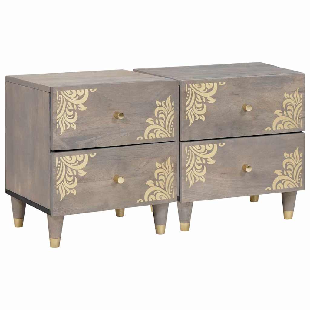 Nightstand Set of 2 Gray 40 x 33 x 46 cm Solid Mango Wood