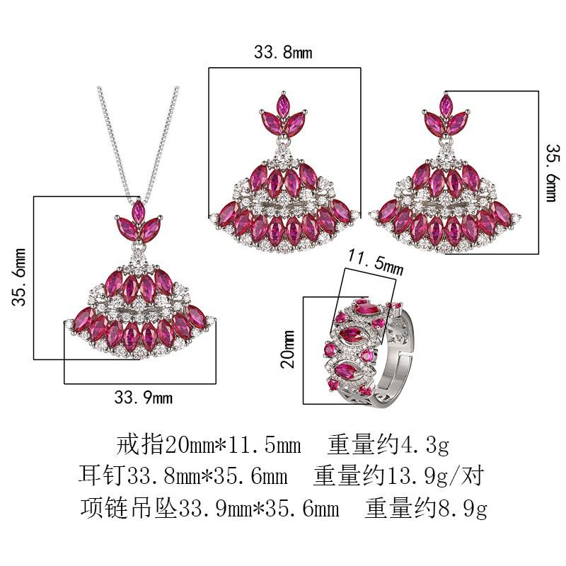 Bohemian Jewelry Set Earrings Necklace Rings Red Corundum Zircon Tassel Women