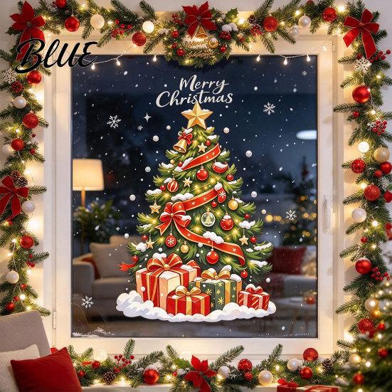 Reusable Static Stickers Christmas Tree Window Cling Xmas with Colorful Balls and No Glue Gift Boxes Holiday PVC Decals for Glass Doors Showcases