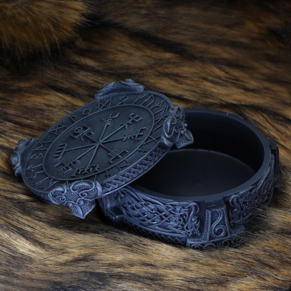 Viking Resin Jewelry Box with Thor s Hammer Black Compass Design Size 5 чёрный