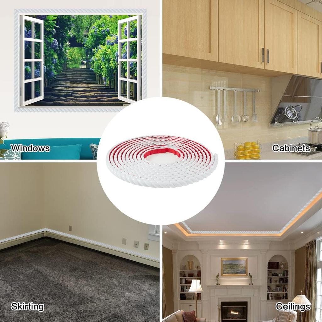 1PC 5m/196.85in Wall Molding Soft Line Self-Adhesive Trim Frame Skirting Border Strip Background Decorative Line Sticker