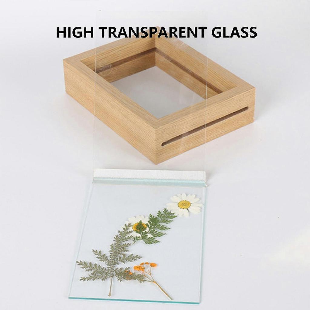 Double Glass Rustic Photo Frame Wood Artwork Double Side Floating Photo Frame For Desktop