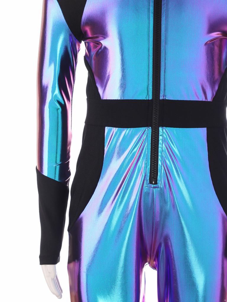 Kinder Halloween Außerirdischen Cosplay Overall: Langärmeliger Hochtaillierter Glänzender Metallischer Reißverschluss Sportlicher Body für Rollenspiele