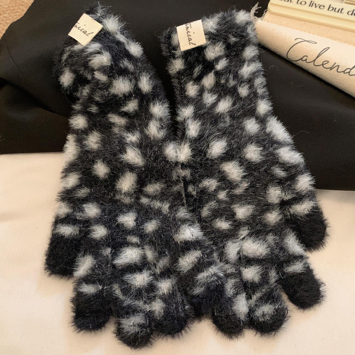 

Плюшевые вязаные перчатки без пальцев с леопардовым принтом для женщин, универсальные, утолщенные, для активного отдыха, для велоспорта, осенне-зимние, теплые и защищающие от холода