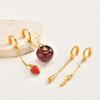 Stainless Steel Non-piercing Cuff Ear Clip Earring, Cherry Strawberry Long Chain Fake Piercing Ear Bone Clip On Earrings