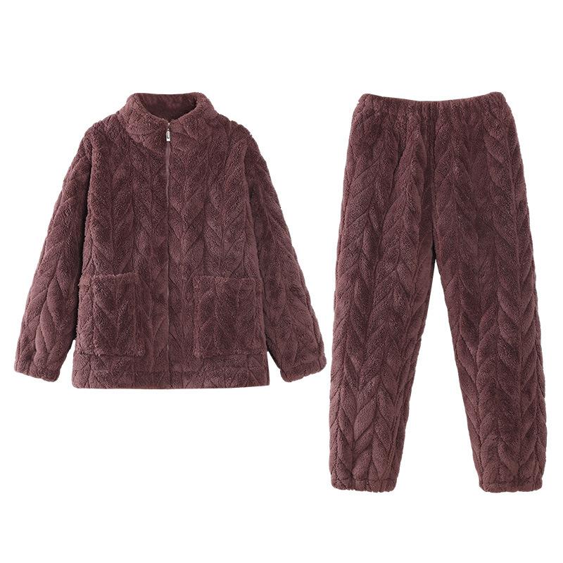 Winter Coral Fleece Padded Pajamas Women'S Fleece Thickened Flannel Padded Jacket Autumn And Winter Loungewear Warm Suit