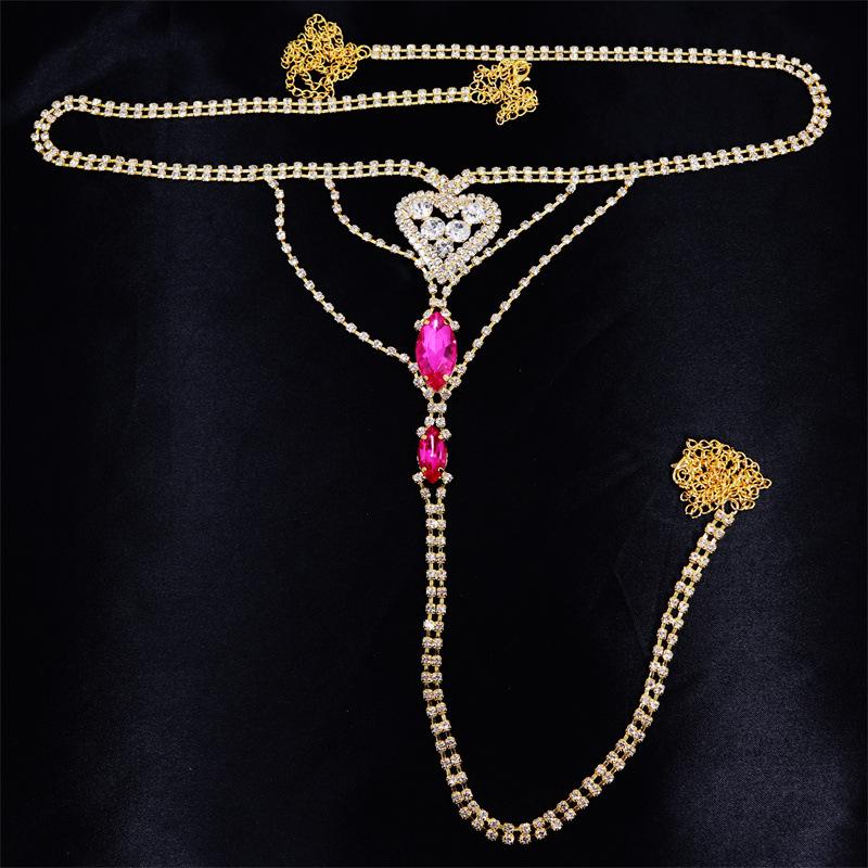 Autumn And Winter European And American New Sexy Pink Rhinestone Thong Body Chain Women'S Fashion Accessories Women'S Body Chain