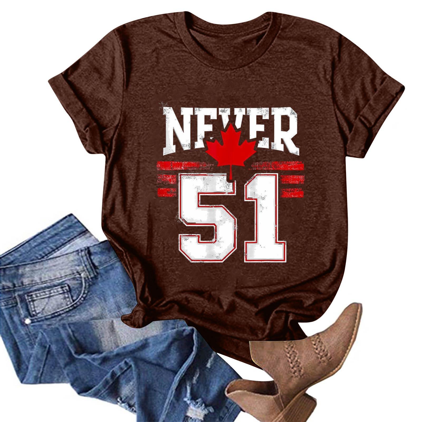 

Women s Fashion Casual Canada Never 51st State Print Round Neck Pullover Short Sleeve T-Shirt Top S винний