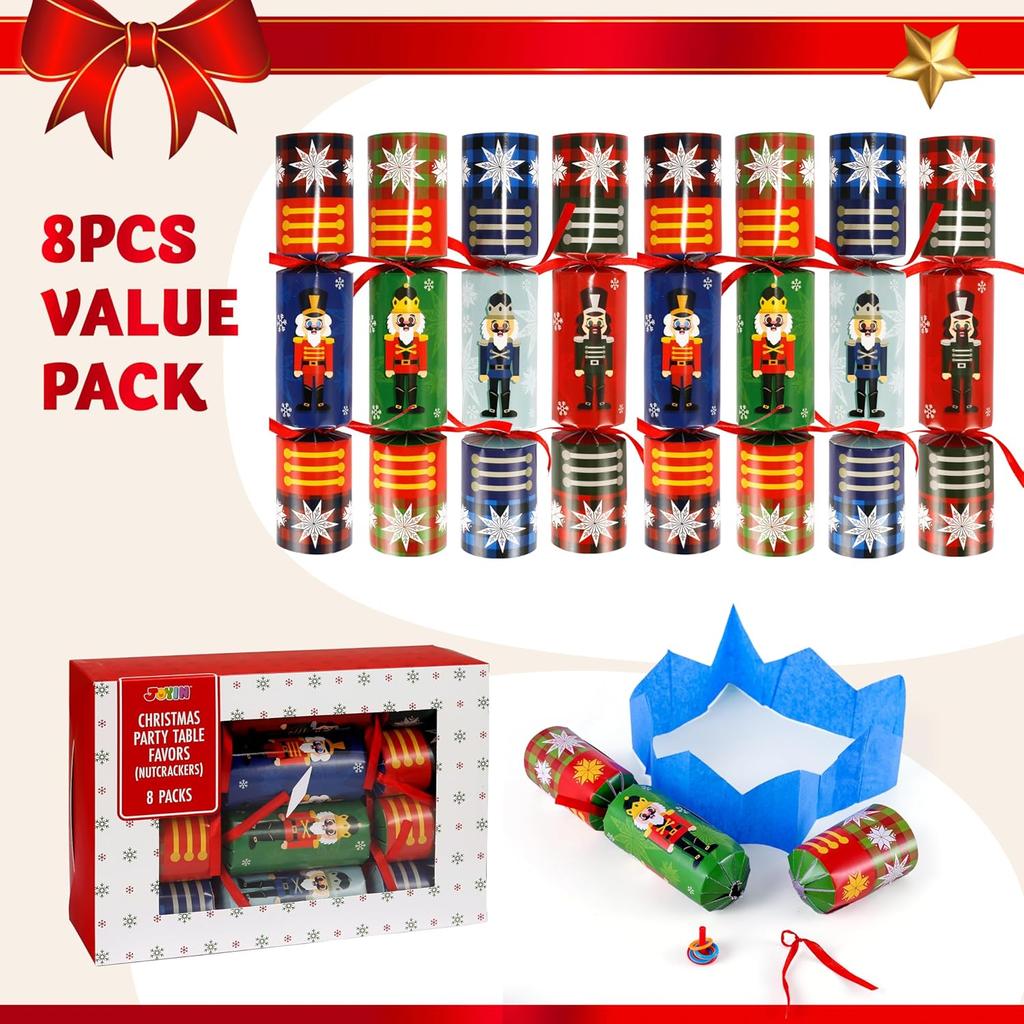JOYFY 8er Pack Weihnachtsfeier Gastgeschenk Knacknuss-Design ohne Knall Party-Tischgeschenke mit Partyzubehör für Kinder Erwachsene Geschenk