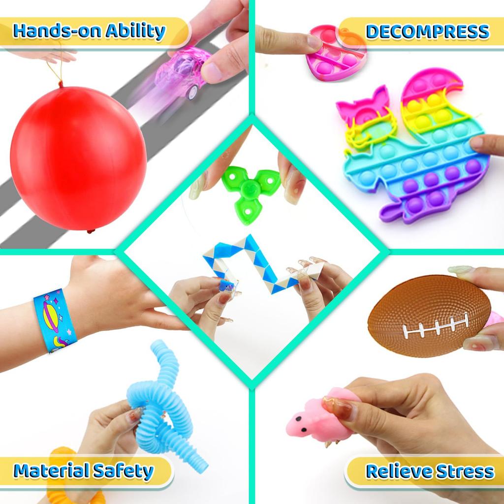 117/124/135pc Kids Birthday Pinata Toys Snap Bracelets Push Bubble Fidget Toys Carnival Prize Pinata Filler Bulk Toys Kids Gifts