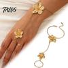 Adjustable Gold Chain Bracelet Flower Hand Link with Finger Ring for Matte Gilt Women Women, Hibiscus Flowers O Bracelet, Floral Fairy Jewelry