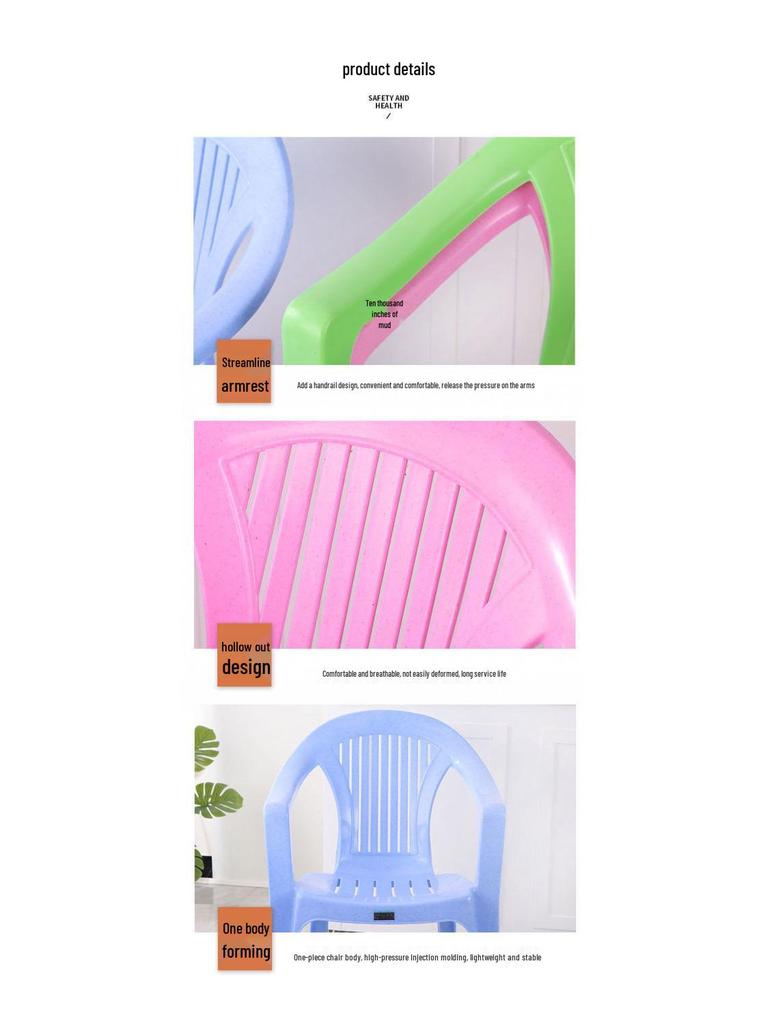 Durable Plastic Armchair with Thickened Backrest – Versatile for Home, Outdoor, Dining, or Beach